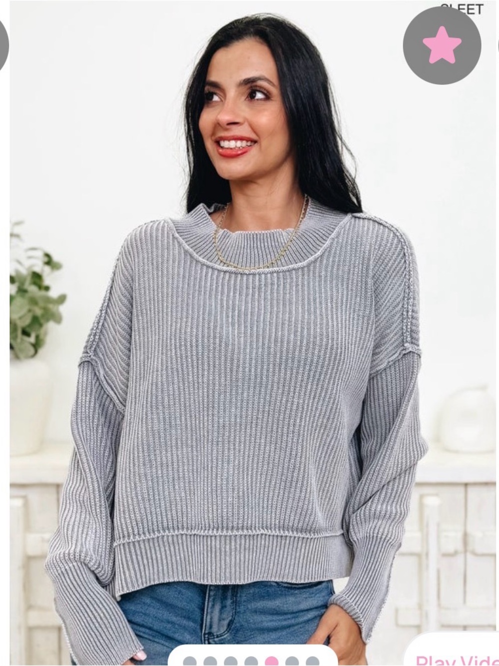 Zenana Outfitters Ribbed Crewneck Sweater - Light Gray